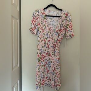 Reformation Pink Floral Wrap Midi Dress